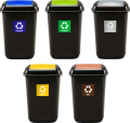 quatro new ZESTAW 5.png, zestaw koszy do segregacji, kosz na papier, kosz na szkło, kosz na odpady zmieszane, kosz na plastik, kosz na odpady bio