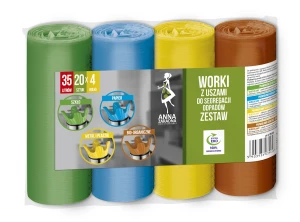 Zestaw Worków do Segregacji Śmieci 35l | z Uszami 4x20szt.