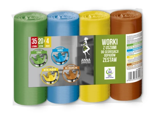 Zestaw Worków do Segregacji Śmieci 35l | z Uszami 4x20szt.