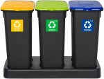 Zestaw 3 Koszy do Segregacji 20l Palfor| Zielony, Żółty, Niebieski | Flap Bin