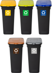 Zestaw 5 Koszy do Segregacji 20l Plafor| Zielony, Żółty, Niebieski, Brązowy, Szary | Flap Bin