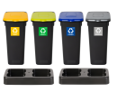 Zestaw 4 Koszy do Segregacji 20l Plafor | Zielony, Żółty, Niebieski, Szary | Flap Bin  + podstawa 