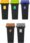 Zestaw 5 Koszy do Segregacji 53l Plafor| Zielony, Żółty, Niebieski, Brązowy, Szary | Flap Bin